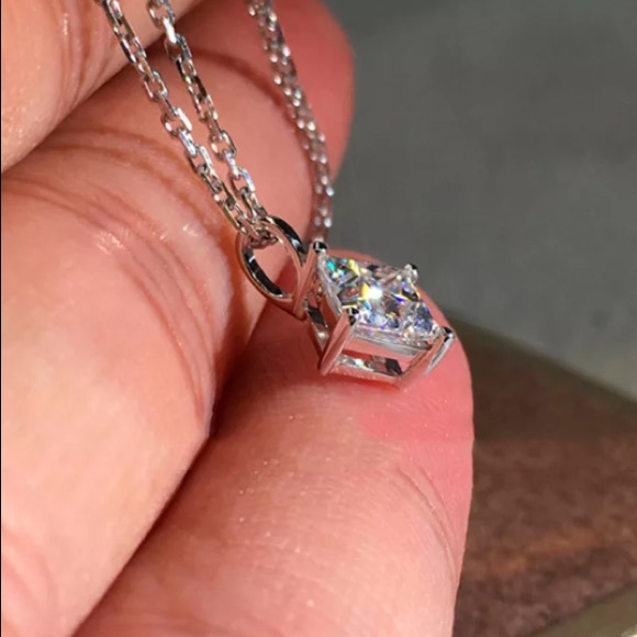 2 Carat Princess Cut Diamond Solitaire Necklace - Picture 2 of 4